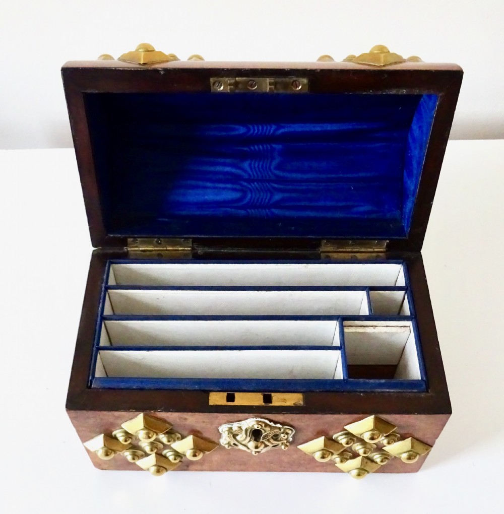 A WALNUT AND BRASS STATIONERY BOX AND BLOTTER View VIII