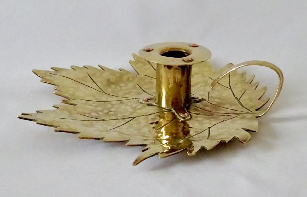 ARTS AND CRAFTS LEAF SHAPED BRASS AND COPPER CANDLE HOLDER View IV