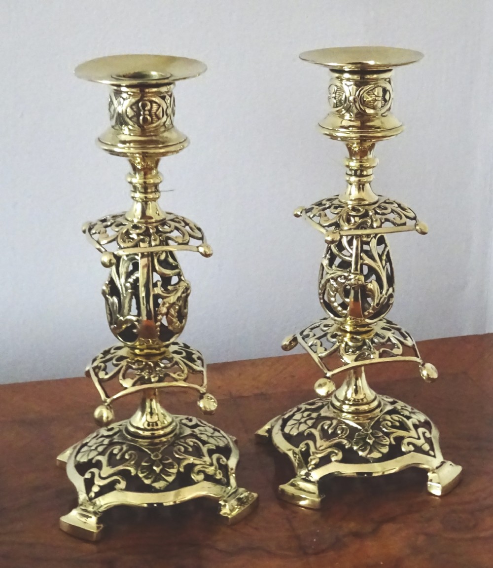 PAIR OF WILLIAM TONKS BRASS CANDLESTICKS
