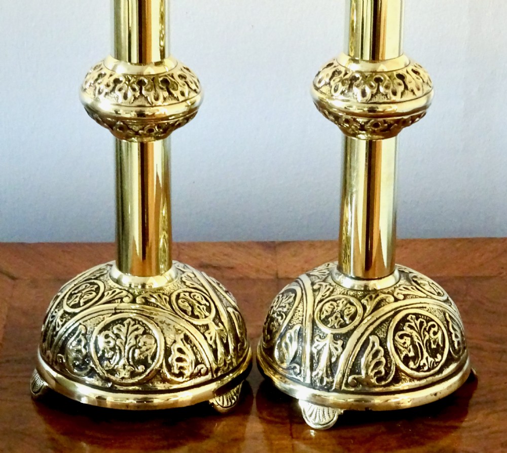 PAIR EARLY 20thC BRASS CANDLESTICKS View II