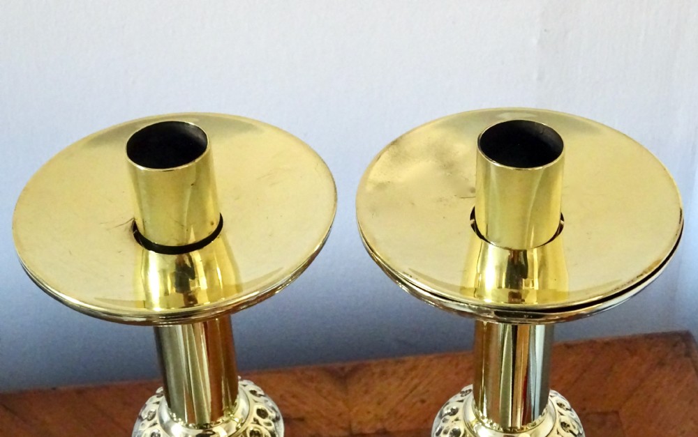PAIR EARLY 20thC BRASS CANDLESTICKS View III