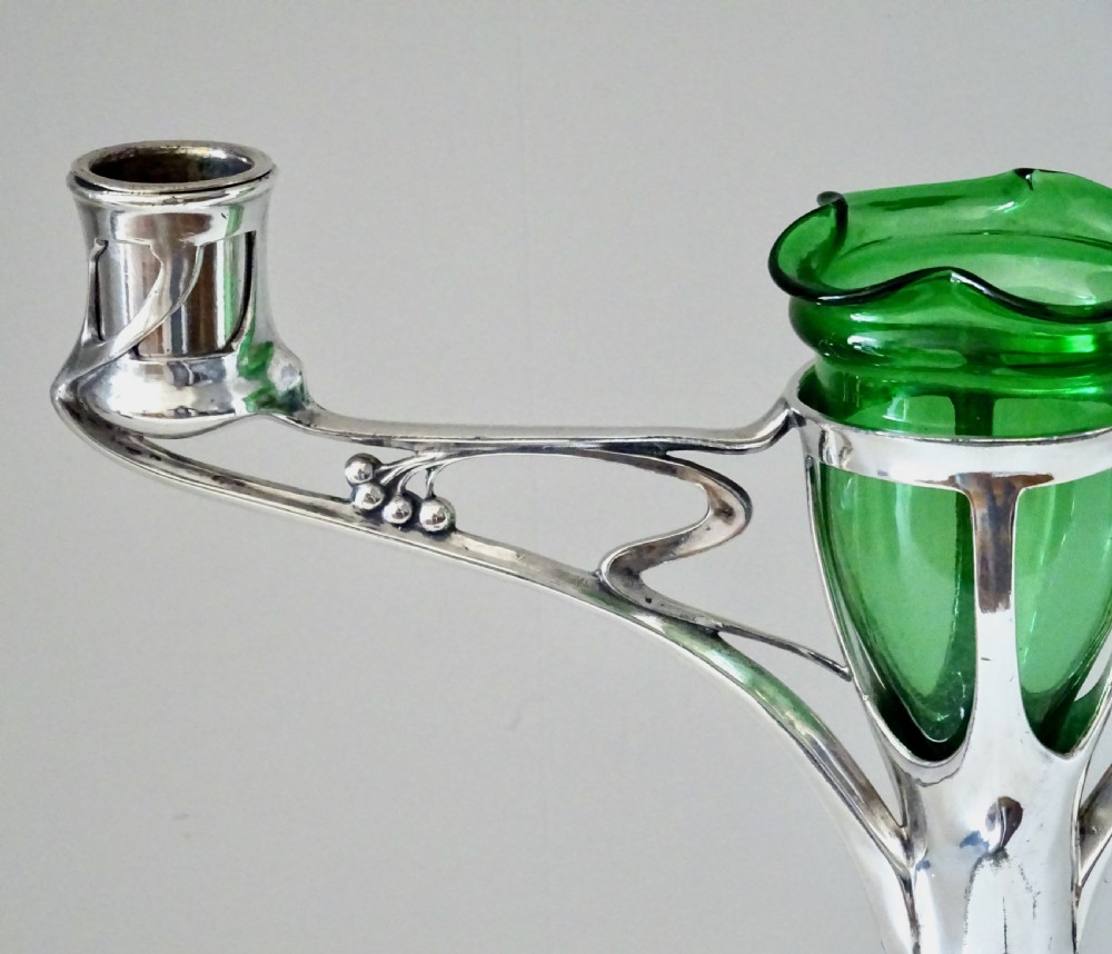 ART NOUVEAU CANDLESTICK  WITH GLASS FLOWER VASE View II