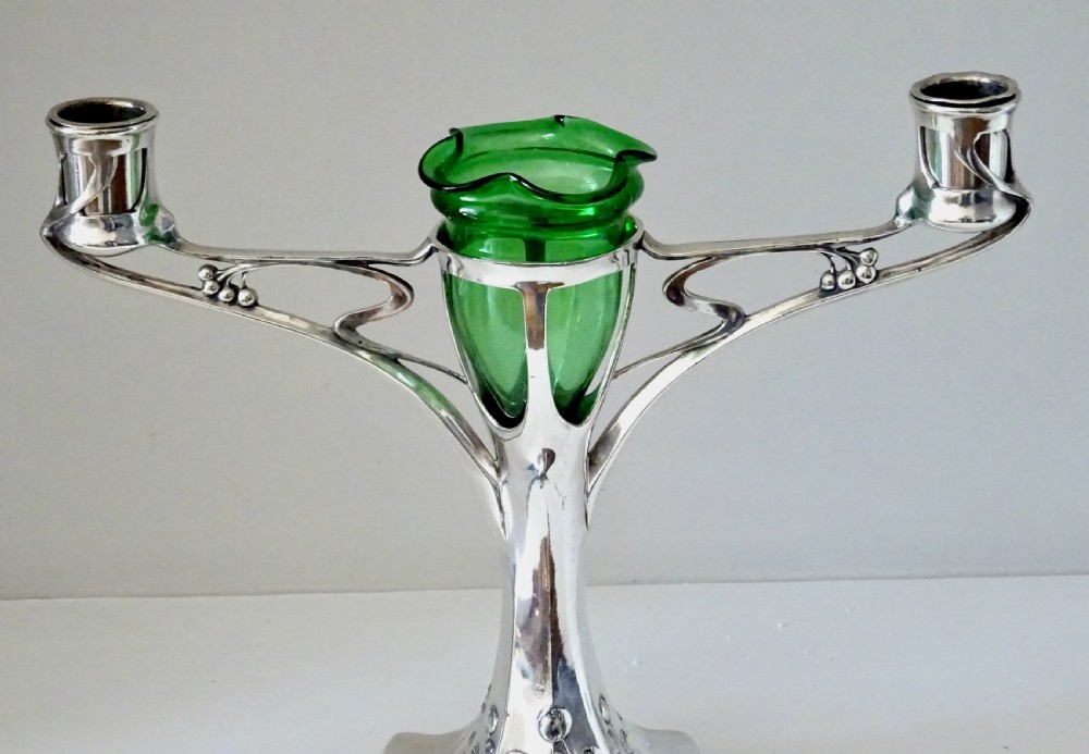 ART NOUVEAU CANDLESTICK  WITH GLASS FLOWER VASE View IV