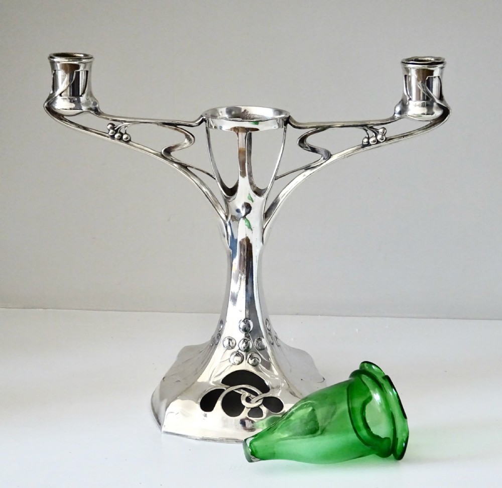 ART NOUVEAU CANDLESTICK  WITH GLASS FLOWER VASE View V