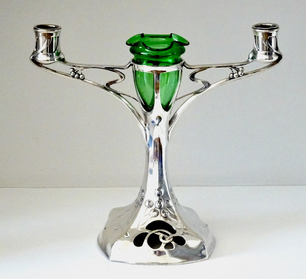ART NOUVEAU CANDLESTICK  WITH GLASS FLOWER VASE View VII