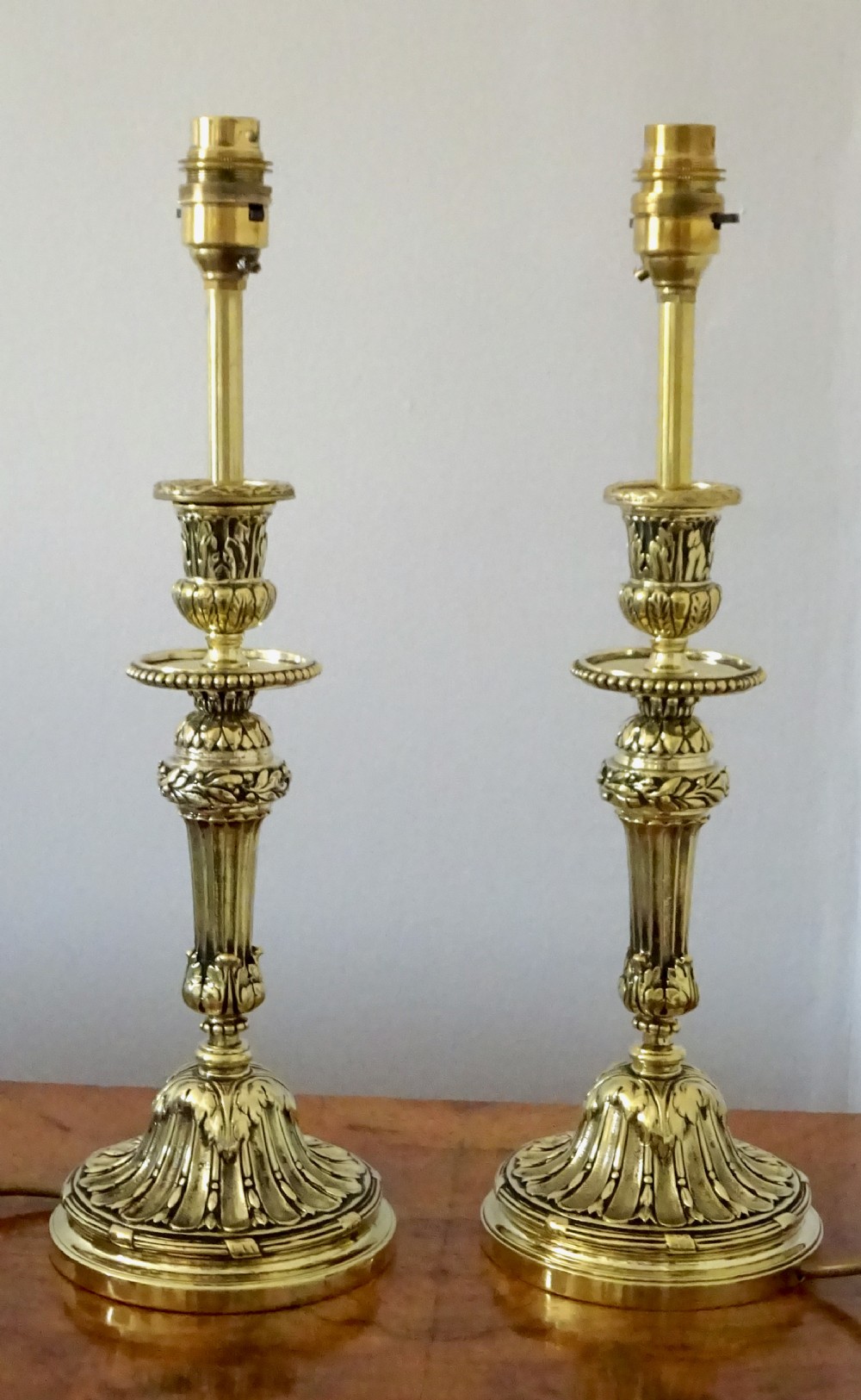 PAIR TALL HEAVY BRASS LAMPS