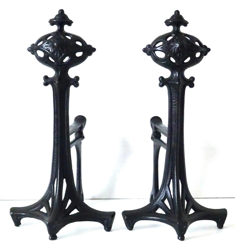 PAIR ARTS AND CRAFTS CAST IRON FIRE DOGS