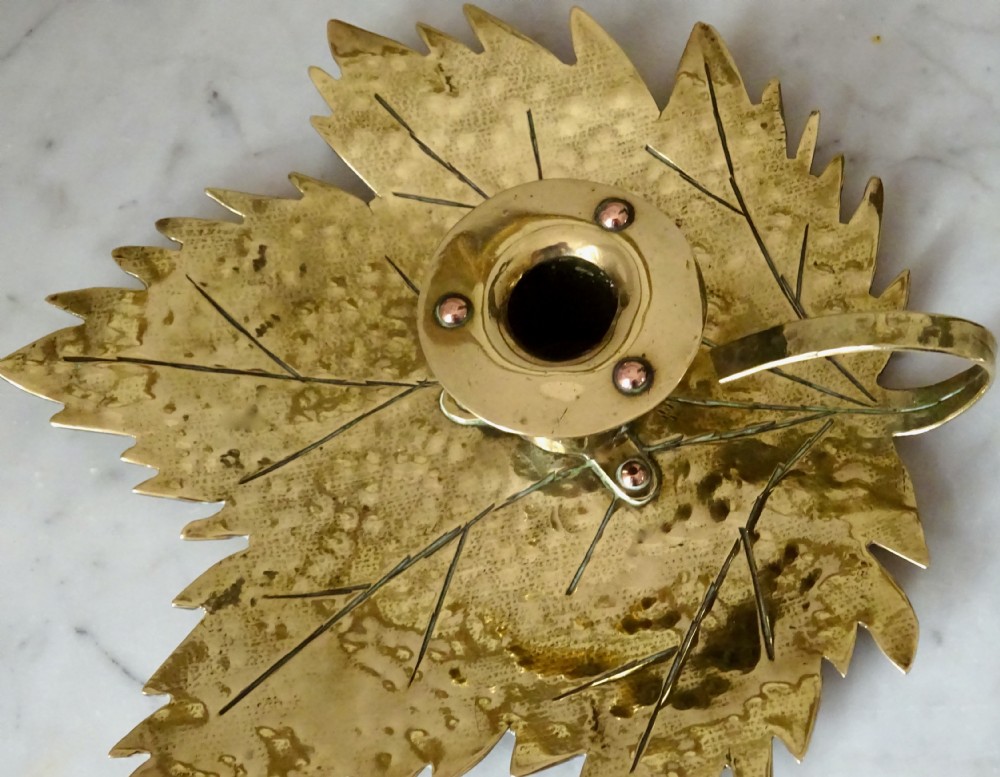 ARTS AND CRAFTS LEAF SHAPED BRASS AND COPPER CANDLE HOLDER View VI