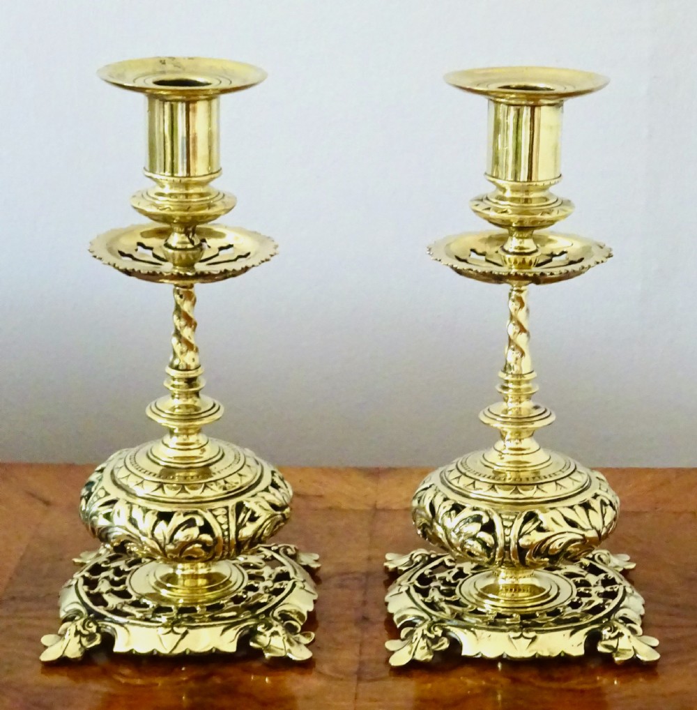 PAIR DECORATIVE VICTORIAN BRASS CANDLESTICKS