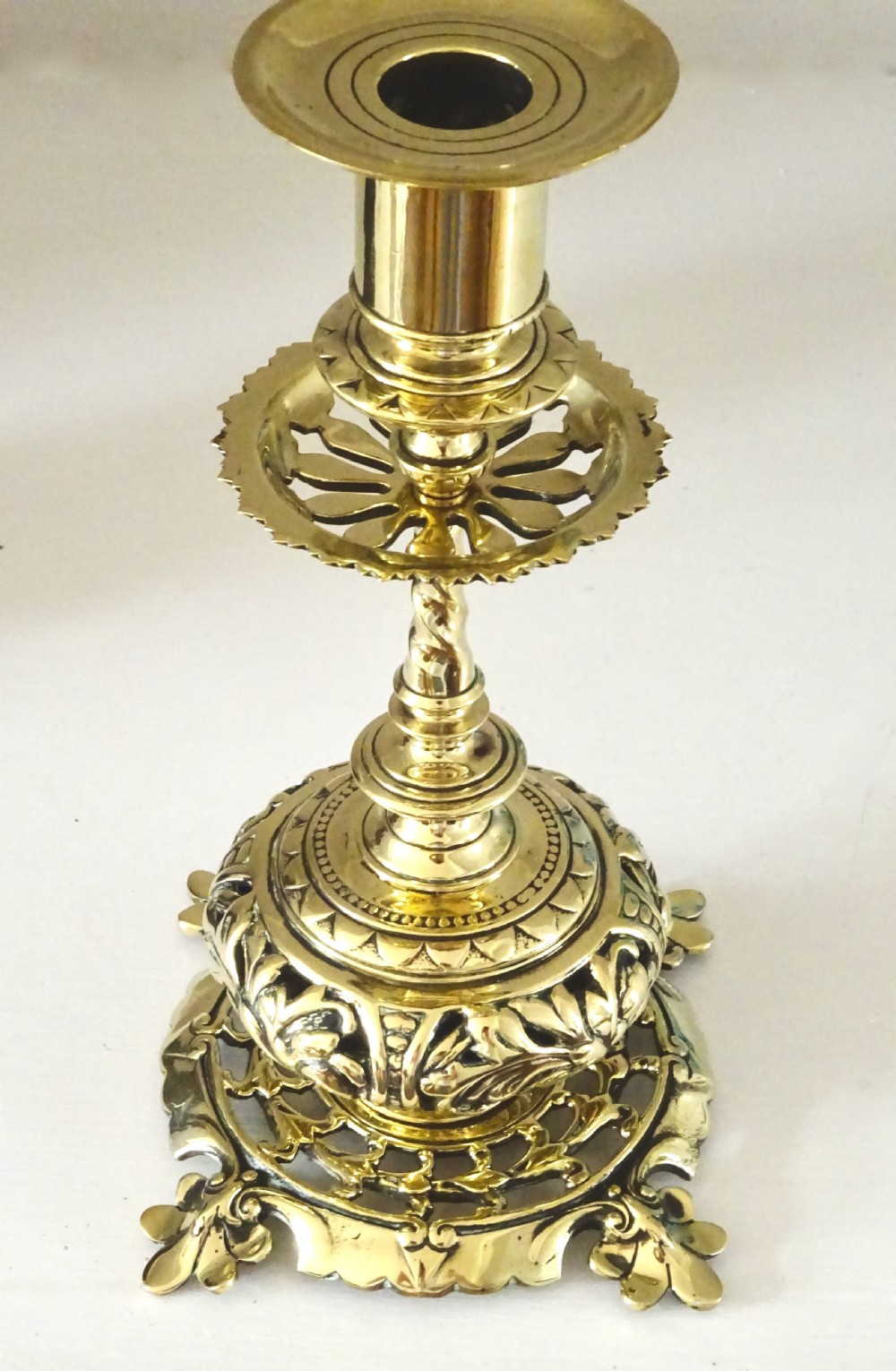 PAIR DECORATIVE VICTORIAN BRASS CANDLESTICKS View III