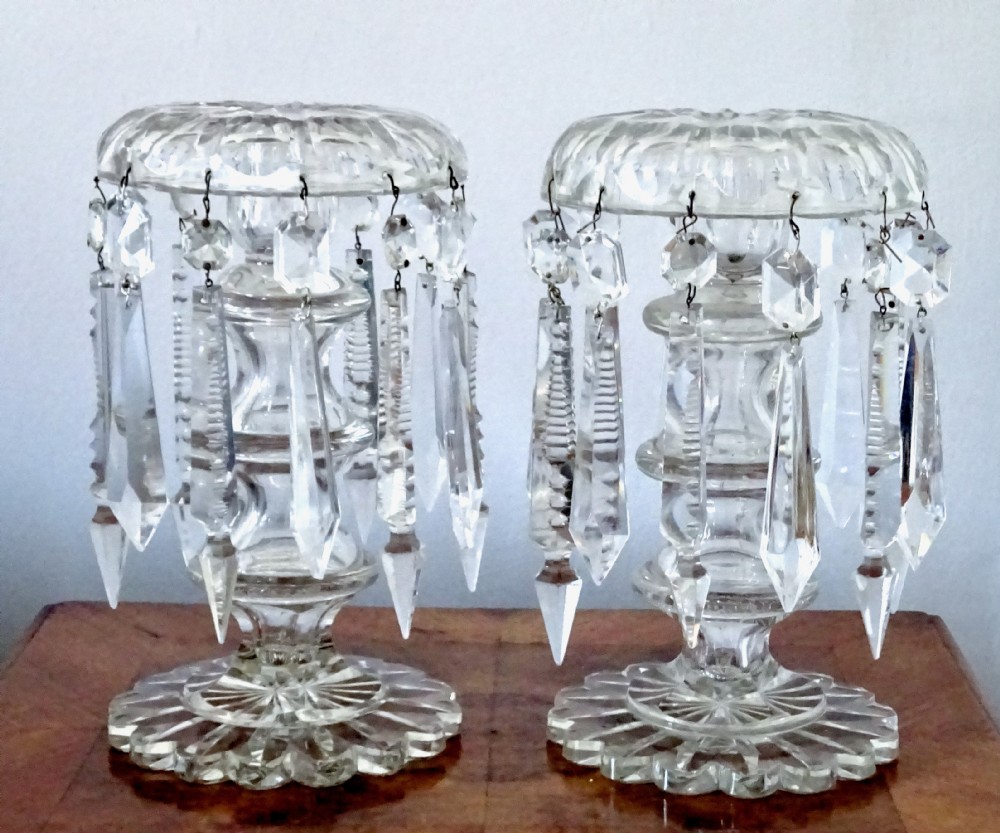 PAIR EDWARDIAN GLASS LUSTRES