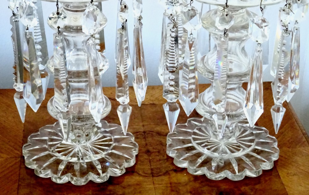 PAIR EDWARDIAN GLASS LUSTRES View III