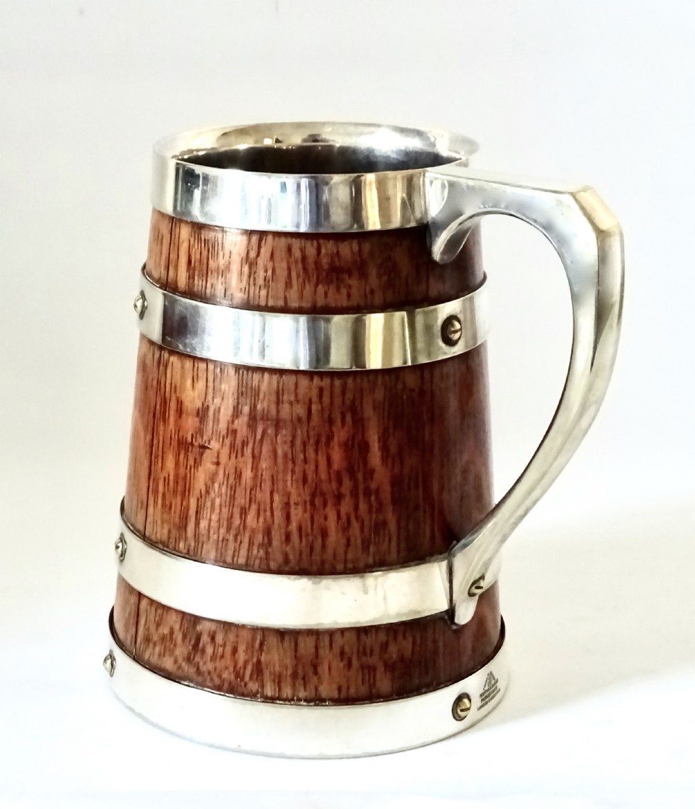 MAPPIN & WEBB OAK AND SILVER PLATED TANKARD View IV