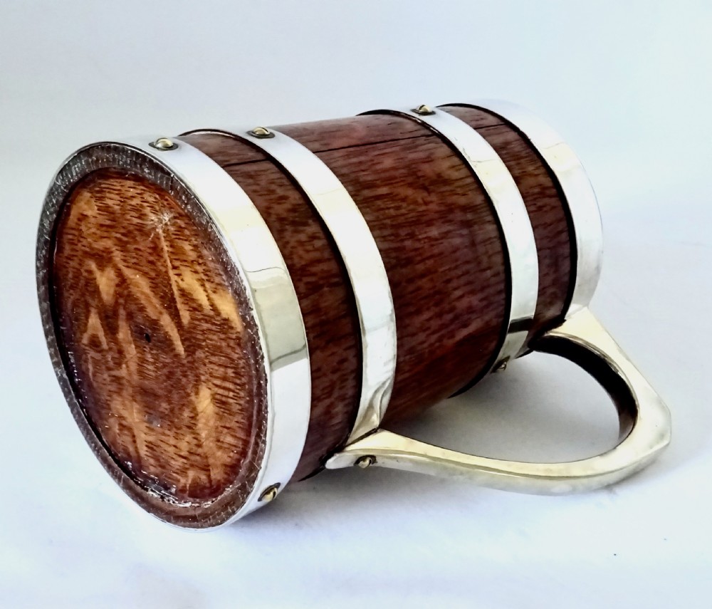 MAPPIN & WEBB OAK AND SILVER PLATED TANKARD View V