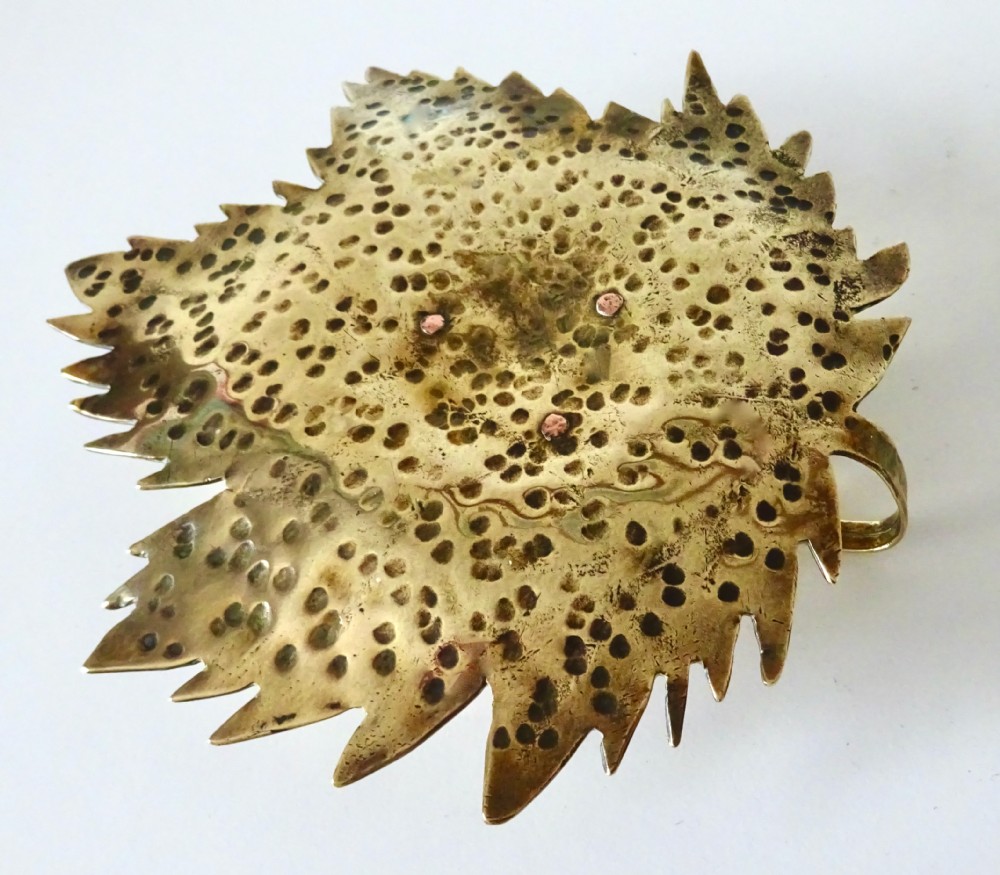 ARTS AND CRAFTS LEAF SHAPED BRASS AND COPPER CANDLE HOLDER View V