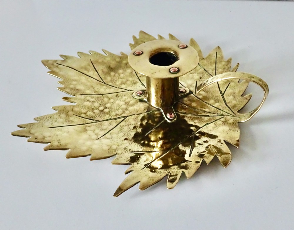 ARTS AND CRAFTS LEAF SHAPED BRASS AND COPPER CANDLE HOLDER View VII