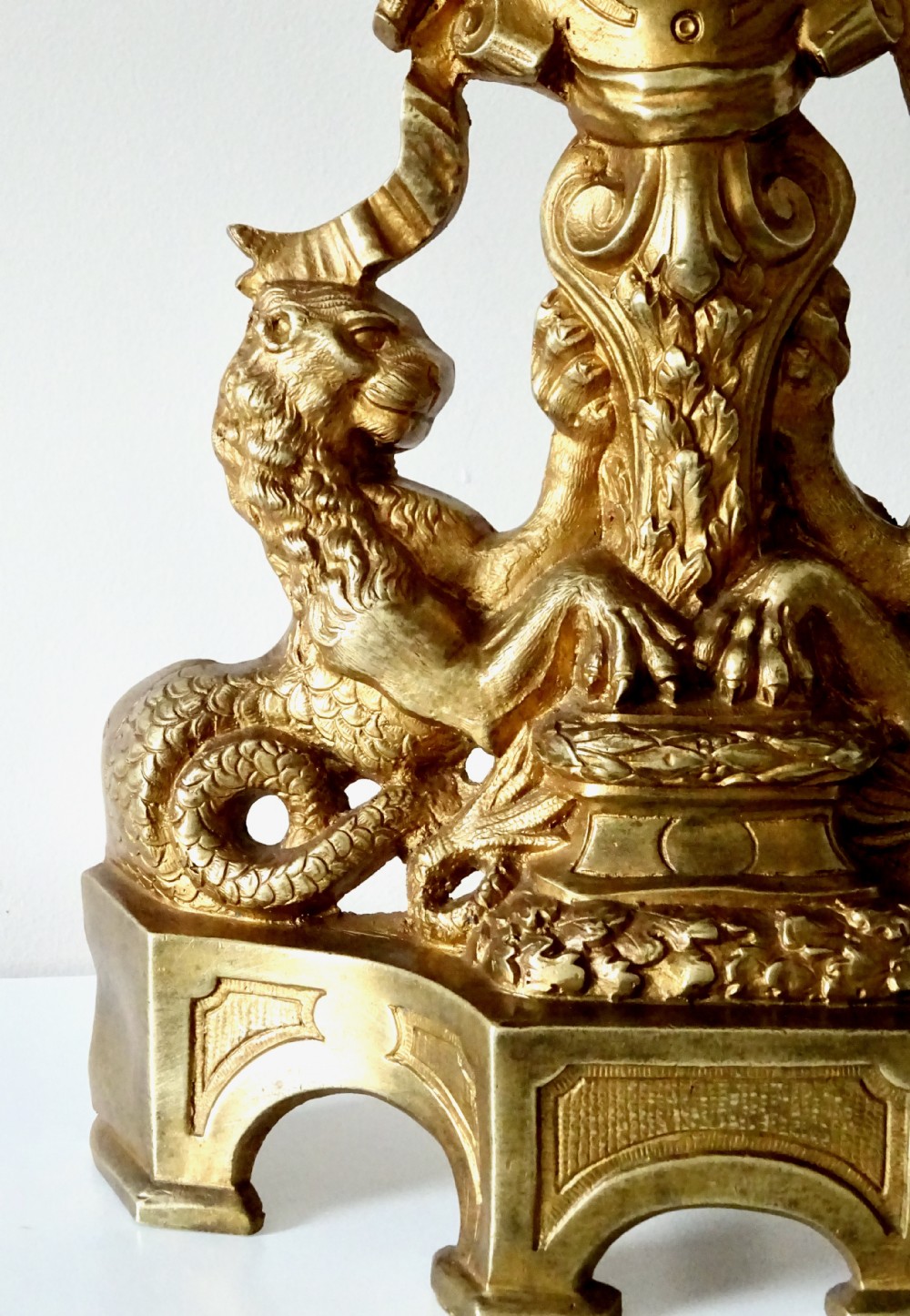 PAIR OF VICTORIAN GILDED  FIRE DOGS  View II