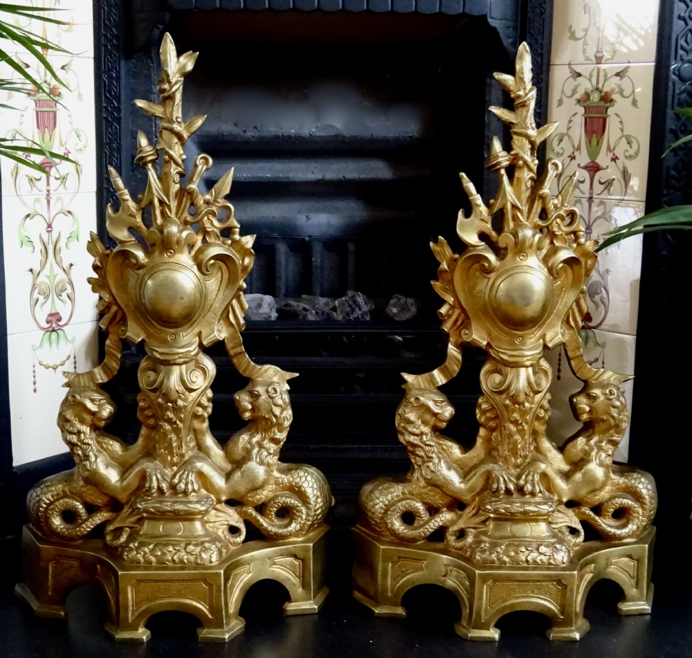 PAIR OF VICTORIAN GILDED  FIRE DOGS  View VI