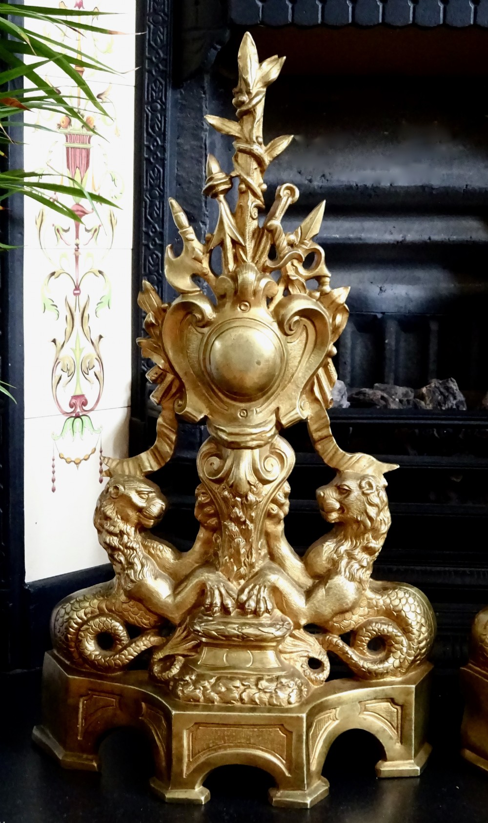 PAIR OF VICTORIAN GILDED  FIRE DOGS  View VII