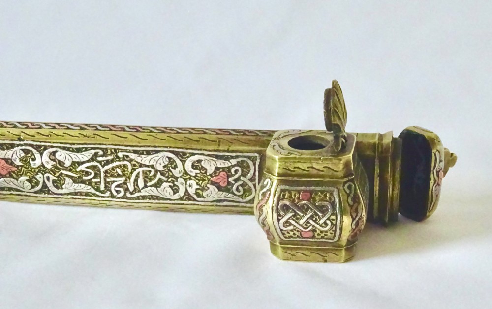19th C  BRASS, SILVER AND COPPER SCRIBES HOLDER View II