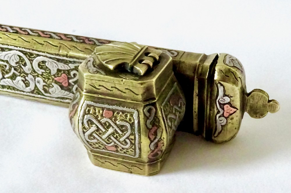 19th C  BRASS, SILVER AND COPPER SCRIBES HOLDER View III