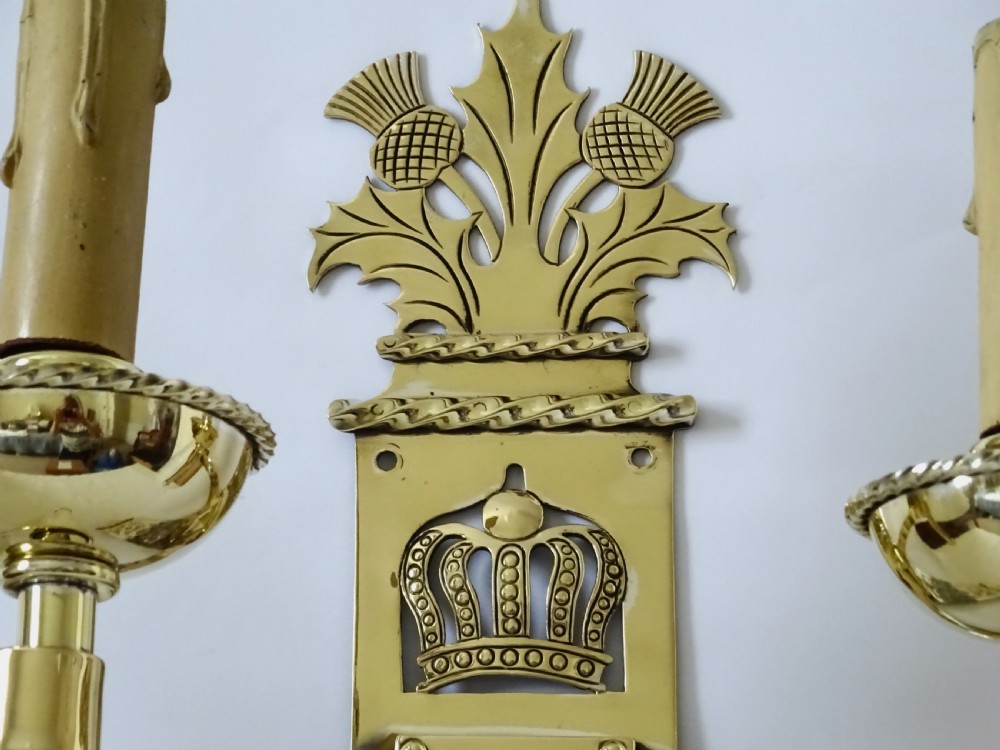 PAIR WALL LIGHTS WITH THISTLES AND CROWN View III