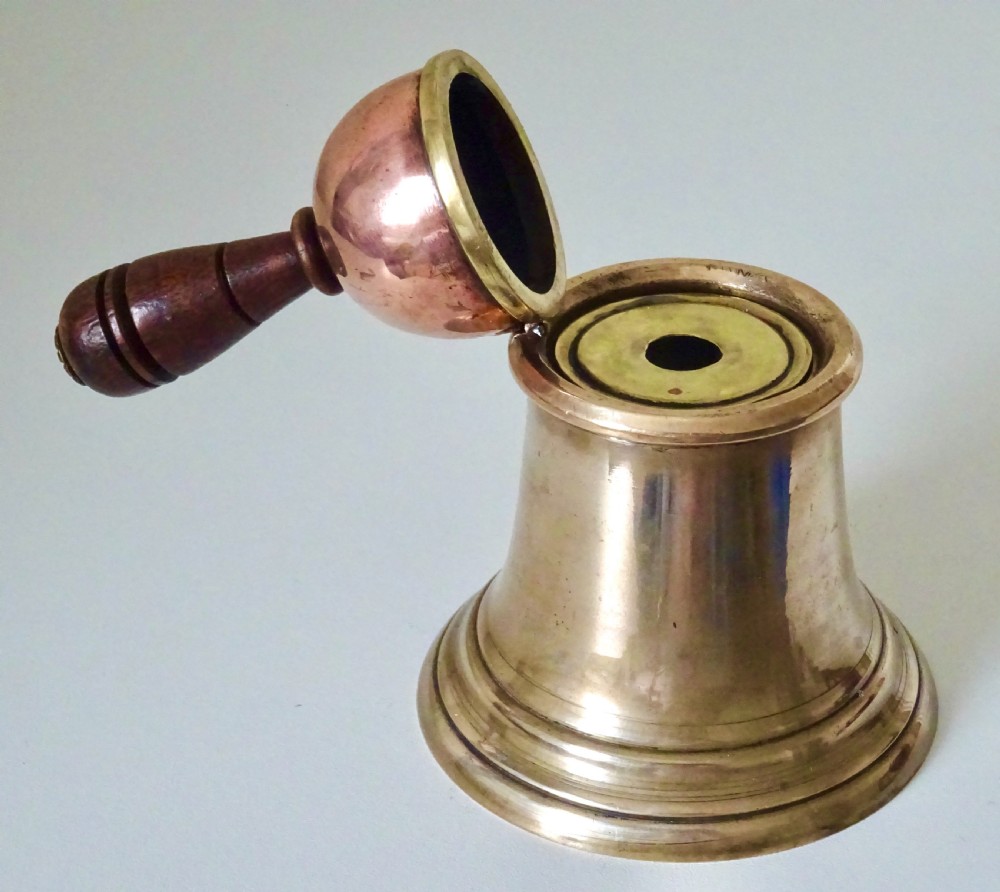 BRASS AND COPPER INK POT IN A BELL
