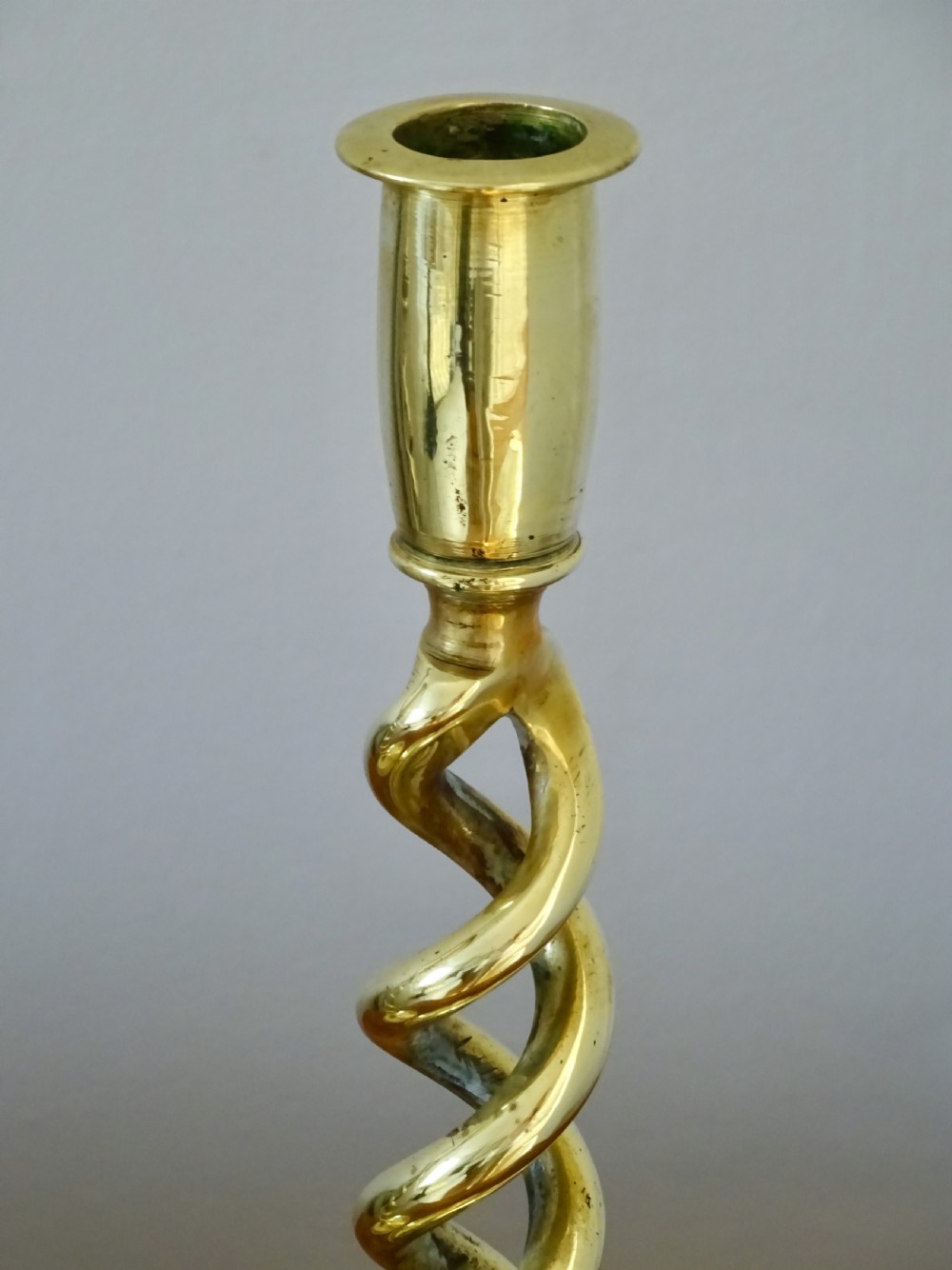 PAIR BRASS OPEN TWIST TALL CANDLESTICKS View III