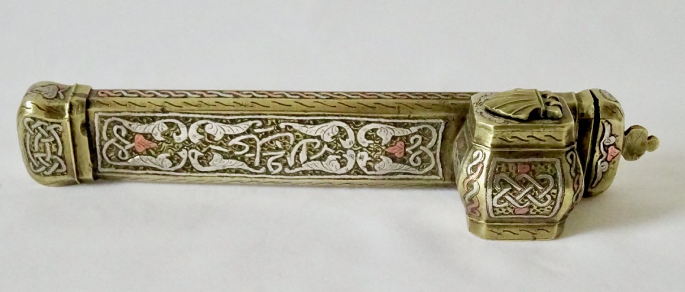19th C  BRASS, SILVER AND COPPER SCRIBES HOLDER