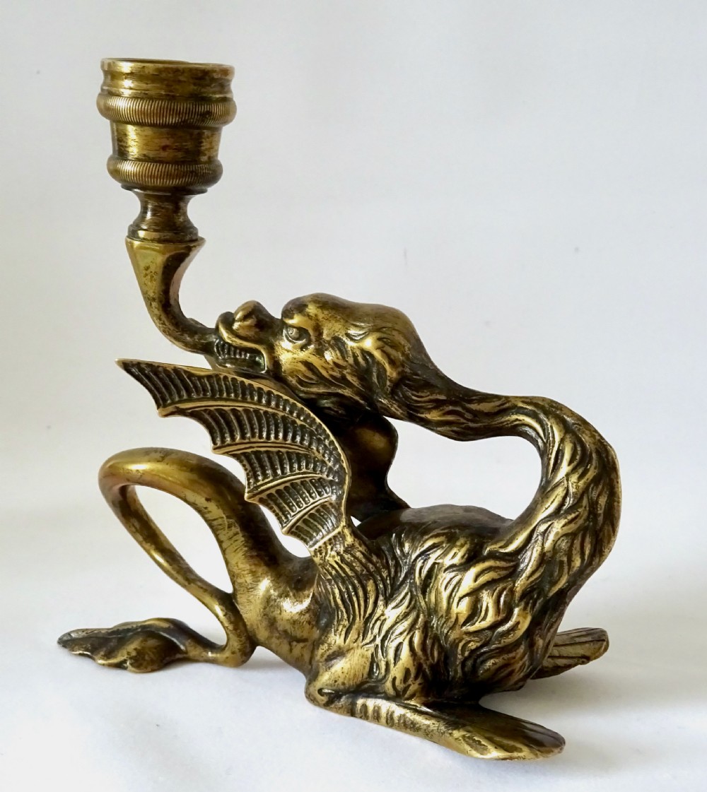 PAIR 19thC BRONZE DRAGON CANDLESTICKS View III