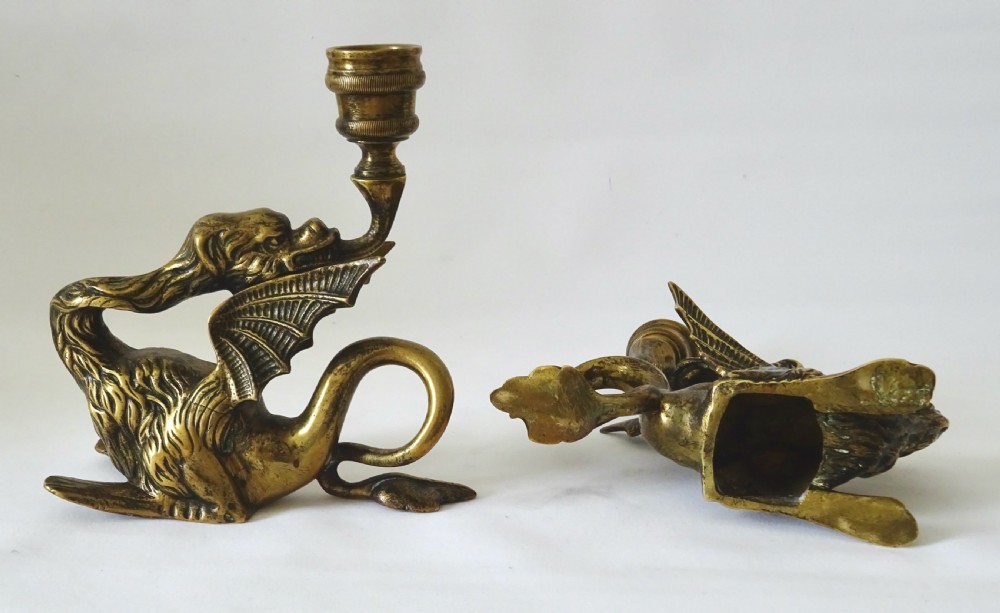 PAIR 19thC BRONZE DRAGON CANDLESTICKS View IV