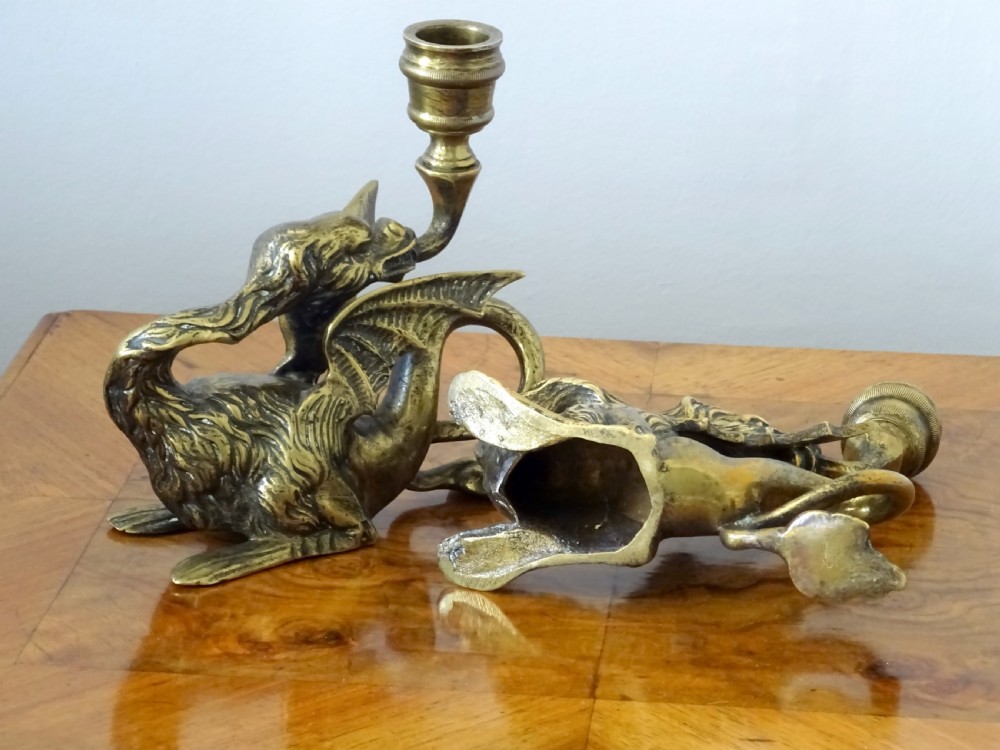 PAIR 19thC BRONZE DRAGON CANDLESTICKS View VIII