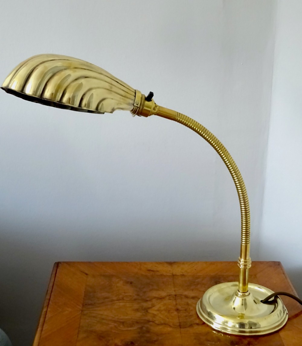 1920s BRASS DESK LAMP WITH SHELL SHAPED SHADE View II