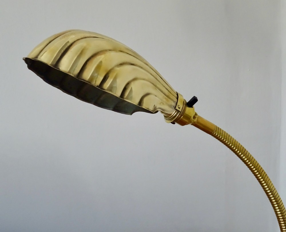 1920s BRASS DESK LAMP WITH SHELL SHAPED SHADE View III
