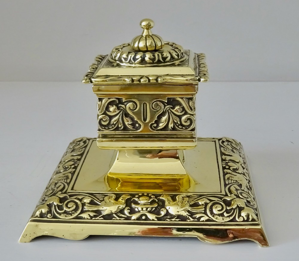 HEAVY AND ORNATE BRASS INK  STAND View V