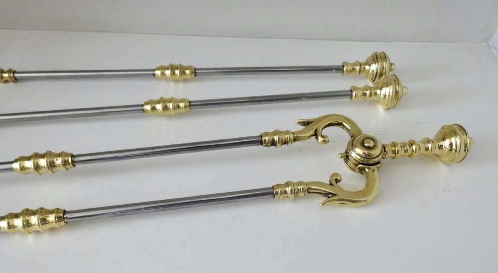 SET OF STEEL AND BRASS FIRE IRONS View II
