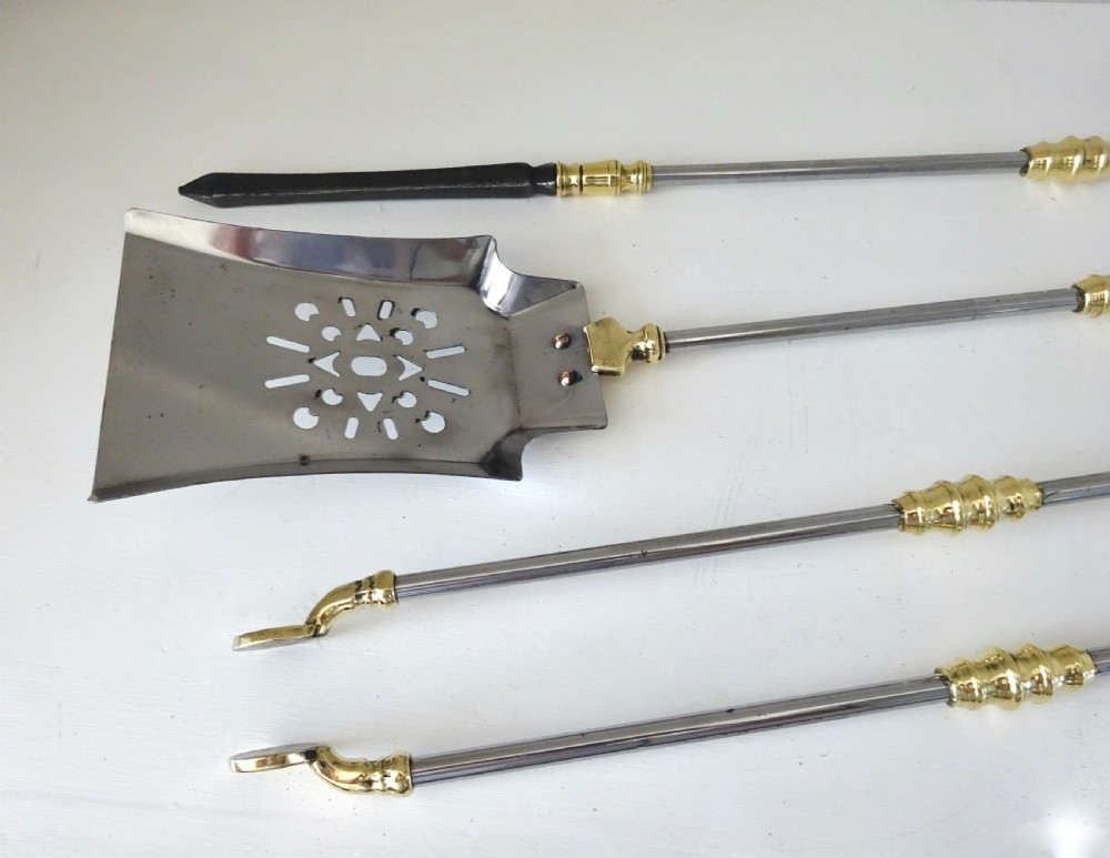 SET OF STEEL AND BRASS FIRE IRONS View III