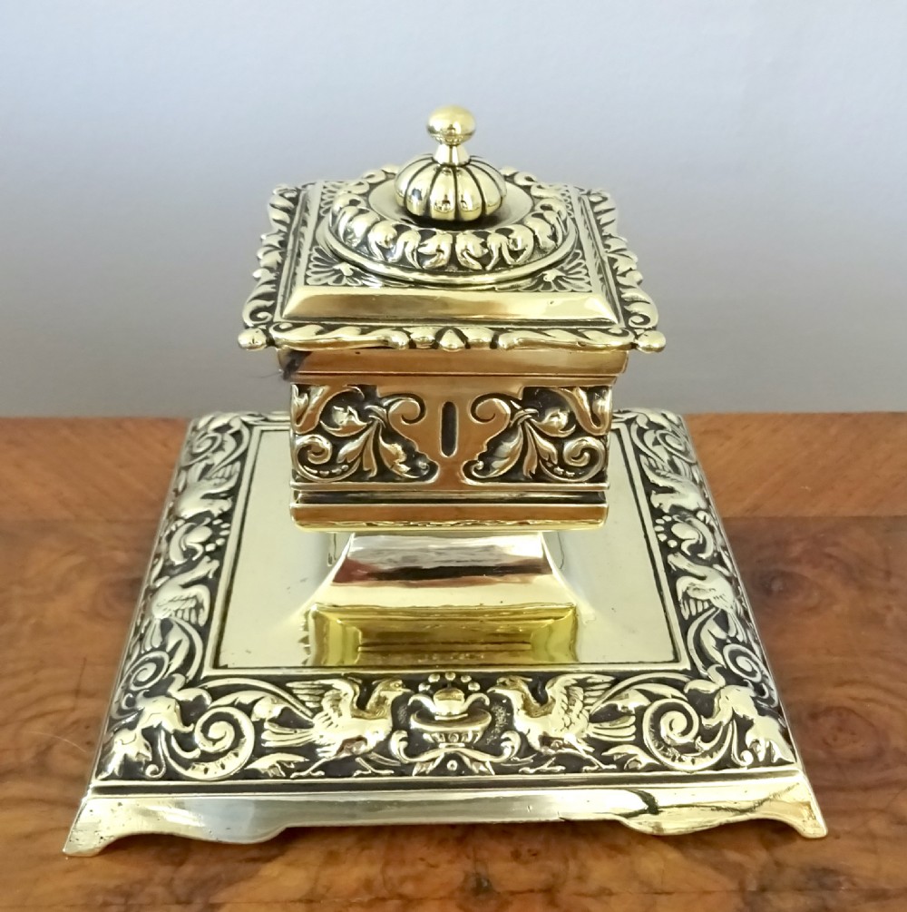 HEAVY AND ORNATE BRASS INK  STAND