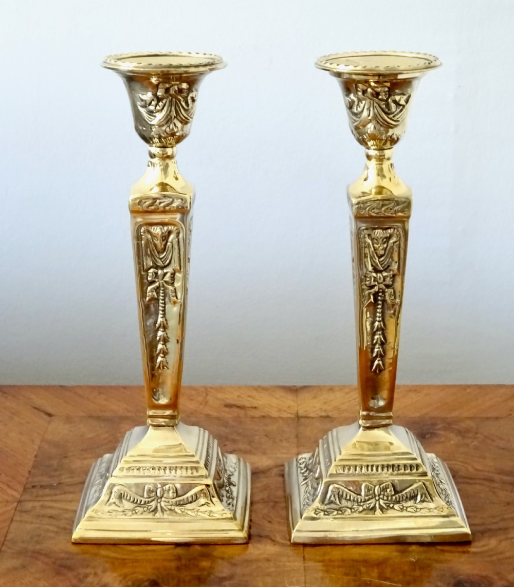 CIRCA 1900 PAIR DECORATIVE BRASS CANDLESTICKS