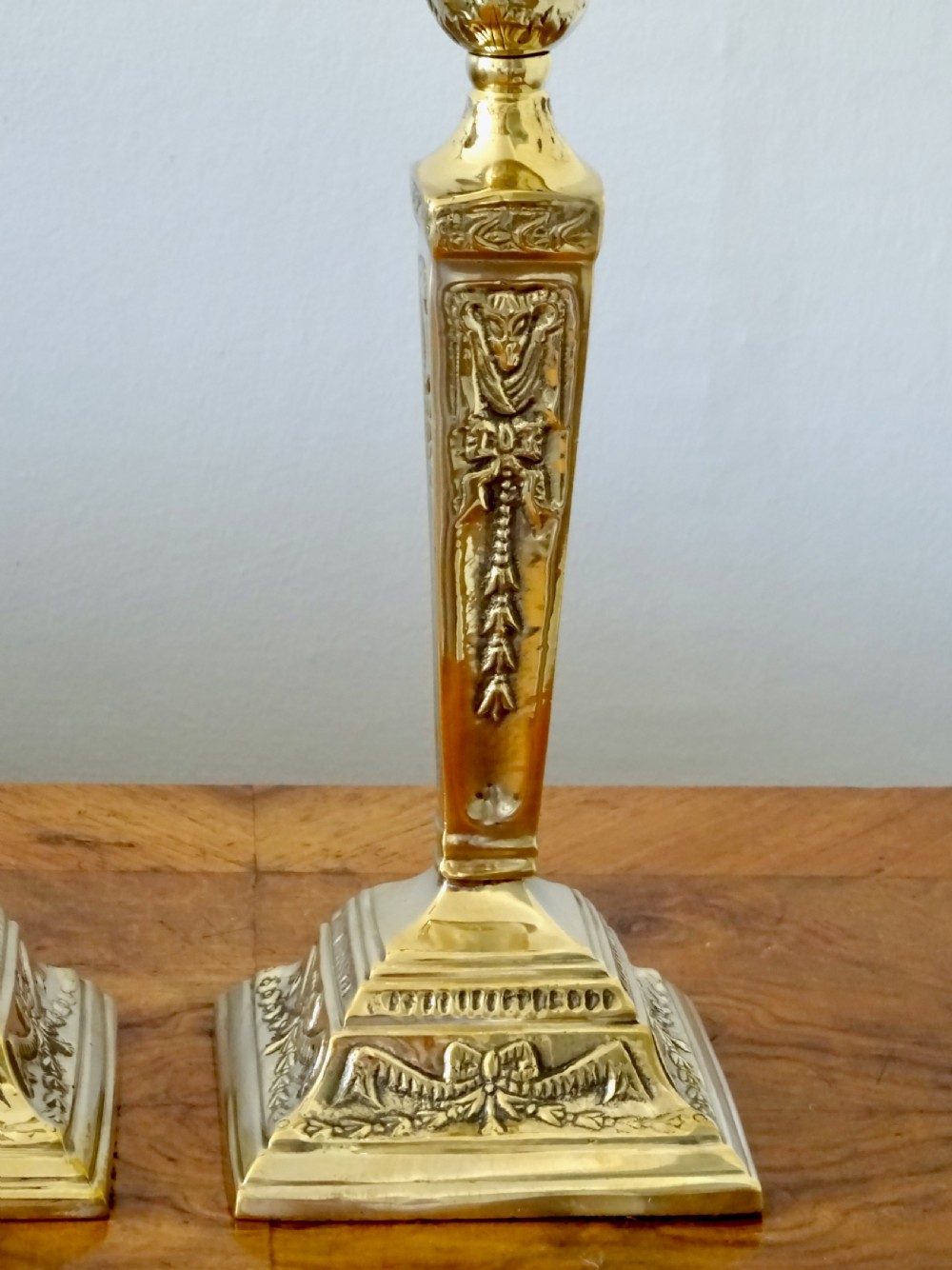 CIRCA 1900 PAIR DECORATIVE BRASS CANDLESTICKS View III
