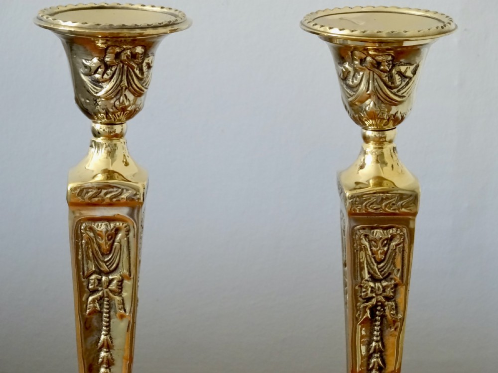 CIRCA 1900 PAIR DECORATIVE BRASS CANDLESTICKS View IV