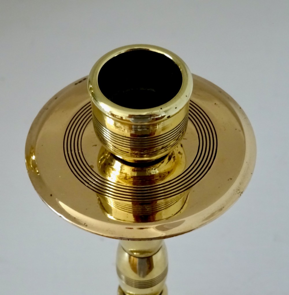 PAIR ENGINE TURNED HEAVY BRASS CANDLESTICKS View IV