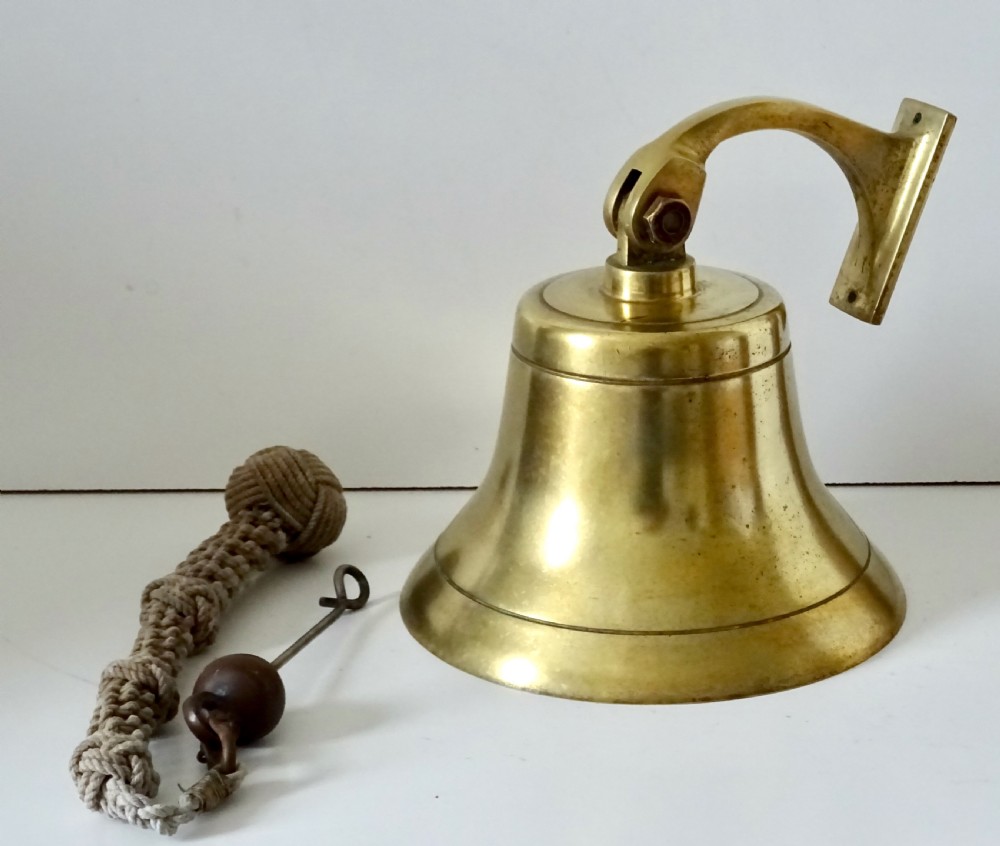 WALL MOUNTED BRASS BELL WITH ORIGINAL CLAPPER AND ROPE View III