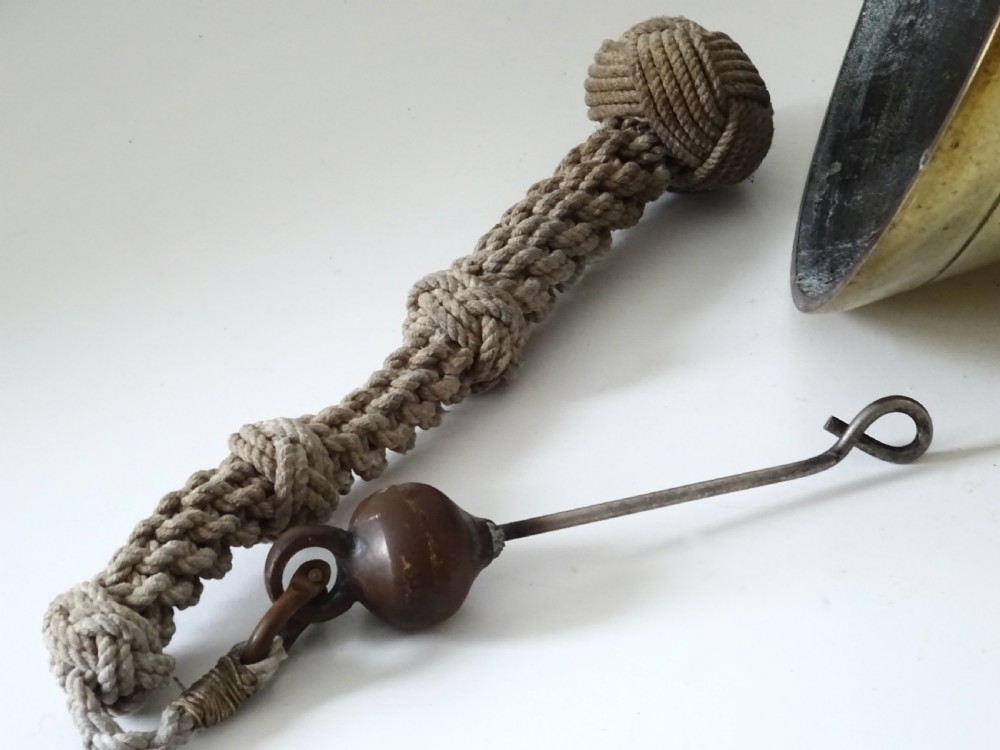 WALL MOUNTED BRASS BELL WITH ORIGINAL CLAPPER AND ROPE View IV