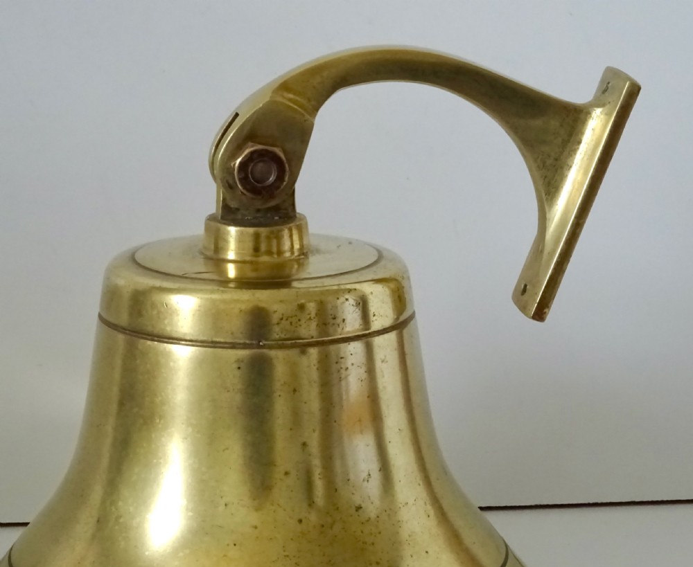 WALL MOUNTED BRASS BELL WITH ORIGINAL CLAPPER AND ROPE View V