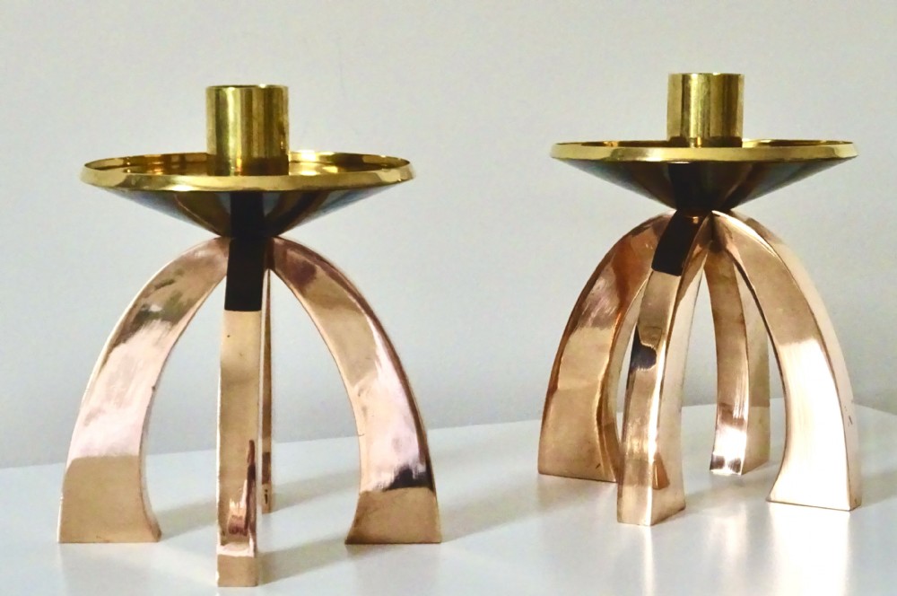 ARTS AND CRAFTS BRONZE AND BRASS CANDLESTICKS View V