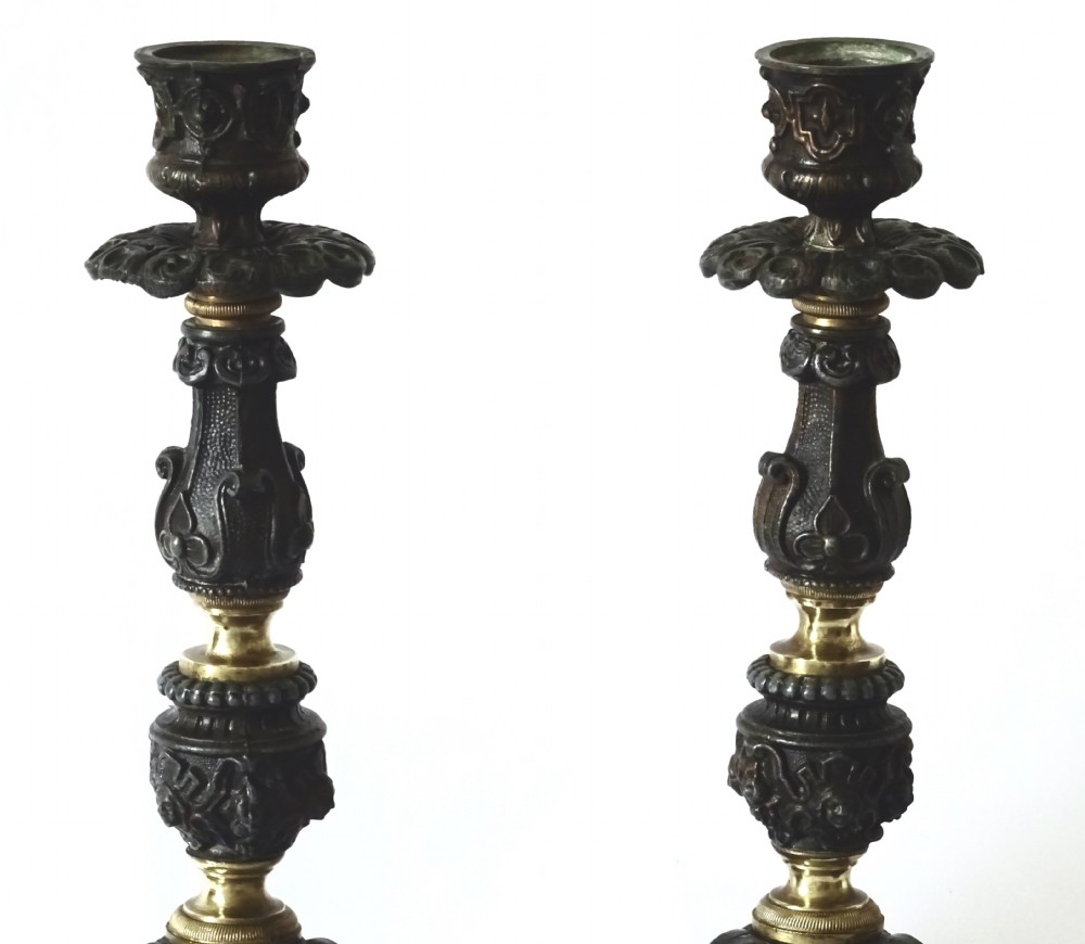 PAIR SPELTER AND BRASS CANDLESTICKS View III