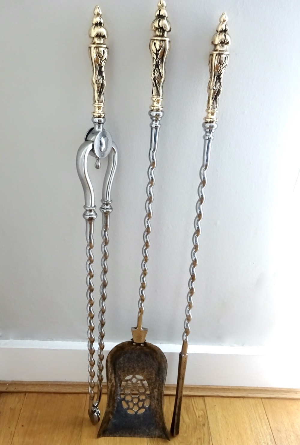 SET OF VICTORIAN STEEL AND BRONZE FIRE IRONS