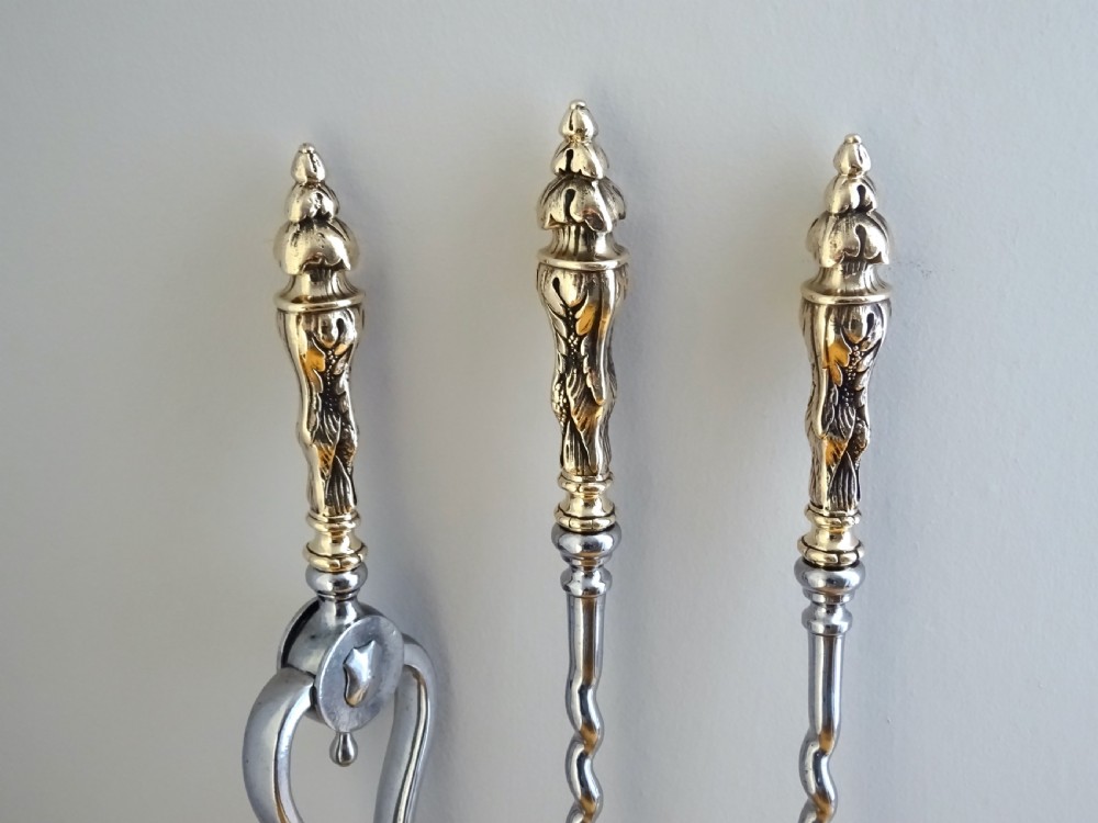 SET OF VICTORIAN STEEL AND BRONZE FIRE IRONS View II