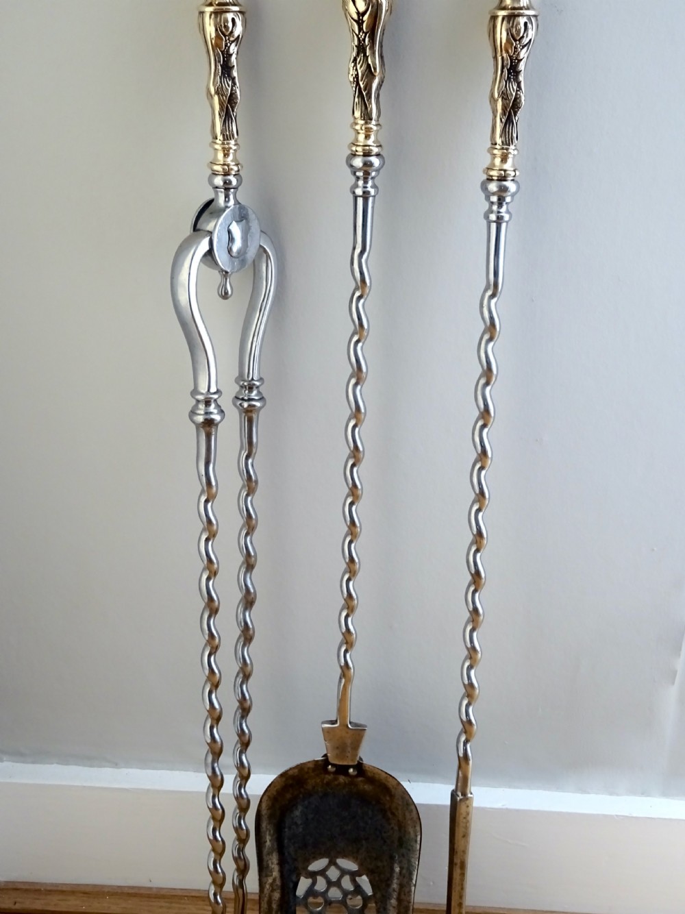 SET OF VICTORIAN STEEL AND BRONZE FIRE IRONS View III